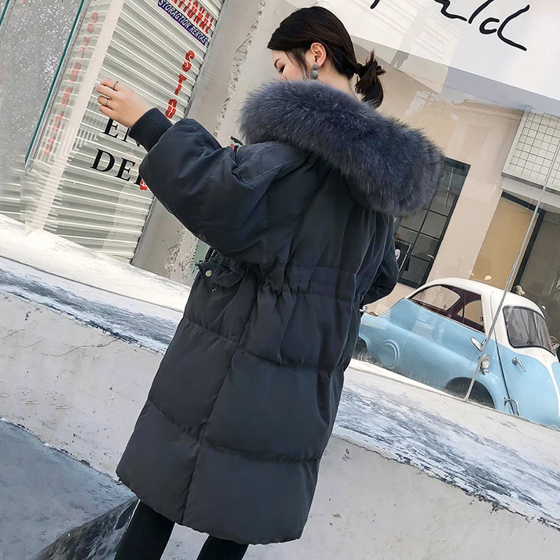 

2018 New Winter Jacket Women Long Coat Female Ladies Overcoat Parka Large Real Fur Collar Hooded Cotton Warm Thicken Parkas