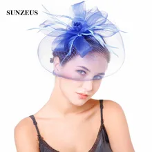 Большой Тюлевое платье с цветами элегантный стиль, для невесты, для свадьбы шляпа с перьями Для женщин чародей синие вечерние Шапки SH50