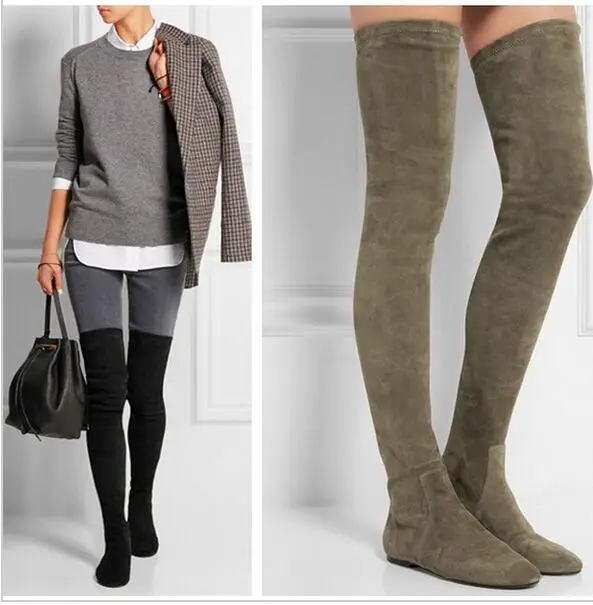 flat elastic knee high boots