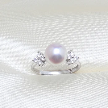 

Genuine S925 sterling silver Zircon Clover adjustable size pearl Open Size Adjustable Ring DIY Findings&Components