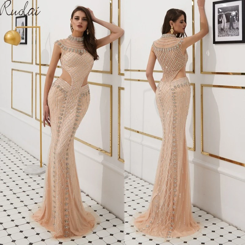 Mermaid Gown Luxury Evening Dresses Long 2019 Crystal Beads Evening Gowns For Women Evening Dress vestidos de fiesta de noche Mermaid Gown Luxury Evening Dresses Long 2019 Crystal Beads Evening Gowns For Women Evening Dress vestidos de fiesta de noche