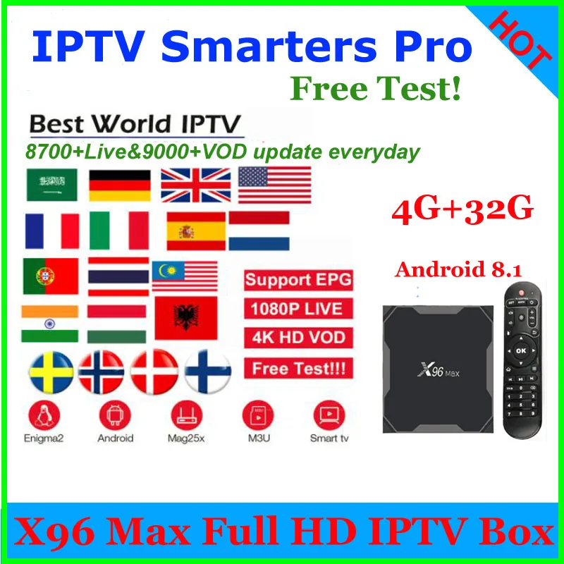 

X96 MAX 8600+channels IPTV M3u Subscription Arabic German UK French ES Holland Sweden Nordic USA Albania for android MxG Enigma2