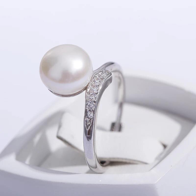 

2019 Sale Shiny Design Genuine Pearl Spoon Design Ring 925 Sterling Silver Jewelry Ring 9-10mm Freshwater Pearl Ring