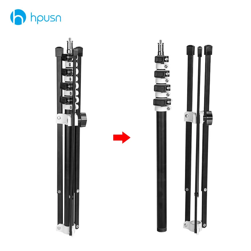  5 sections 6.9ft/210cm Light Stand Metal Portable Foldable Tripod Boom Arm for Studio Flash Light L