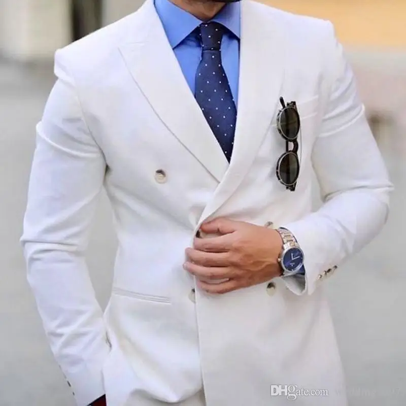 Summer White Men Suits Pants Peaked Lapel Groom Wedding Tuxedo Man ...