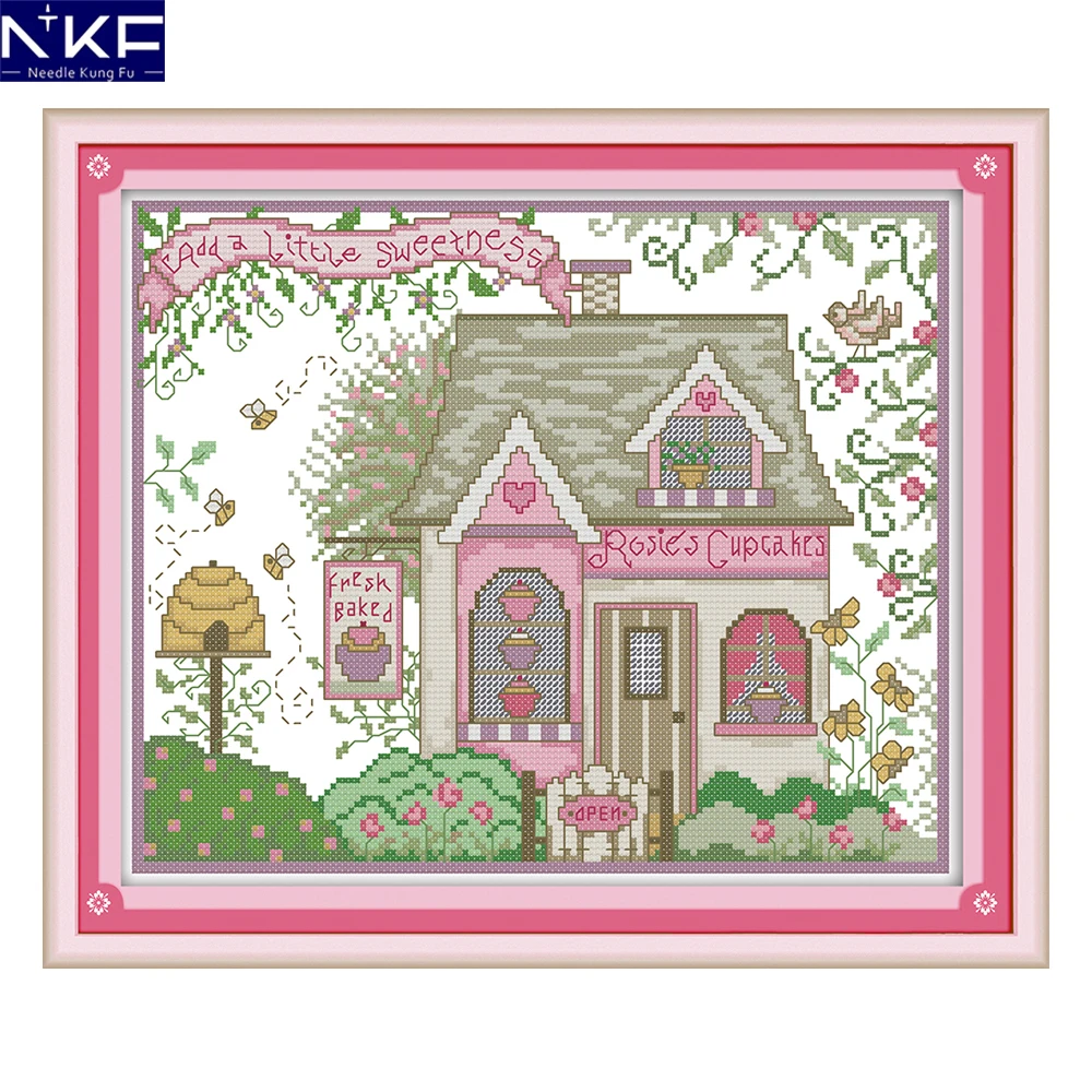 NKF Cabin Stamped Cross Stitch Patterns 11CT14CT DIY Kits Needlework Embroidery Chinese Cross