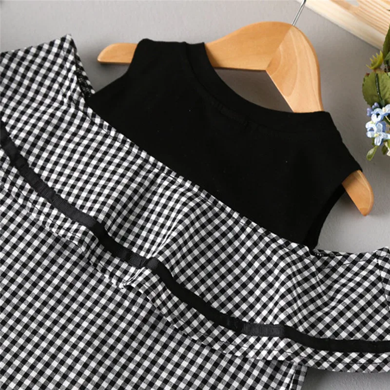 2019 New cute Toddler Kids Girls Outfit Clothes Plaid Strapless Pageant Party Princess Dress baby show gifts (1)