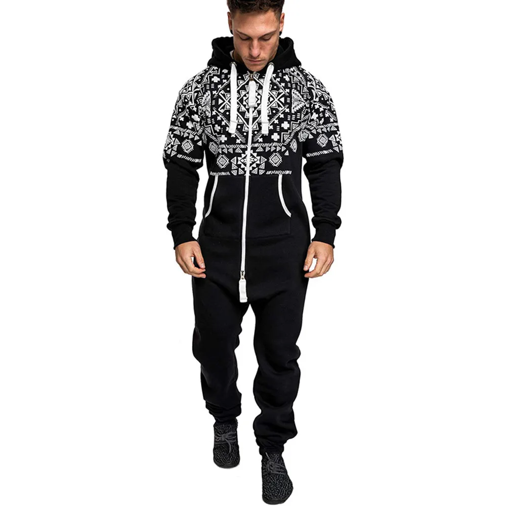 

Men's Xmas Autumn Winter keep warm Casual Hoodie soft and comfortable Print Christmas Zipper Print Jumpsuit L50/0116