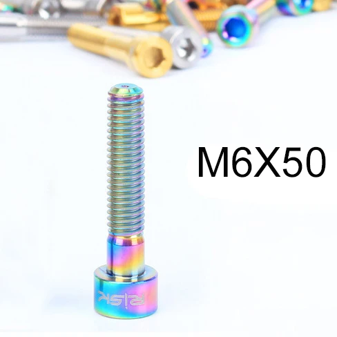 1 шт. M6x30/35/40/50 мм Титан болт для велосипеда болт для гарнитуры 1 1/8 Ti стволовых Кепки болт велосипед Колонка винт велосипедная рулевая колонка Запчасти - Цвет: M6X50 Rainbow