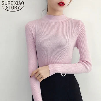 

Solid Pink Women Sweater Winter Knitted Turtleneck Sweater Women Autumn Long Sleeve Pullover 2019 Top Femme Women Tops 5042 60