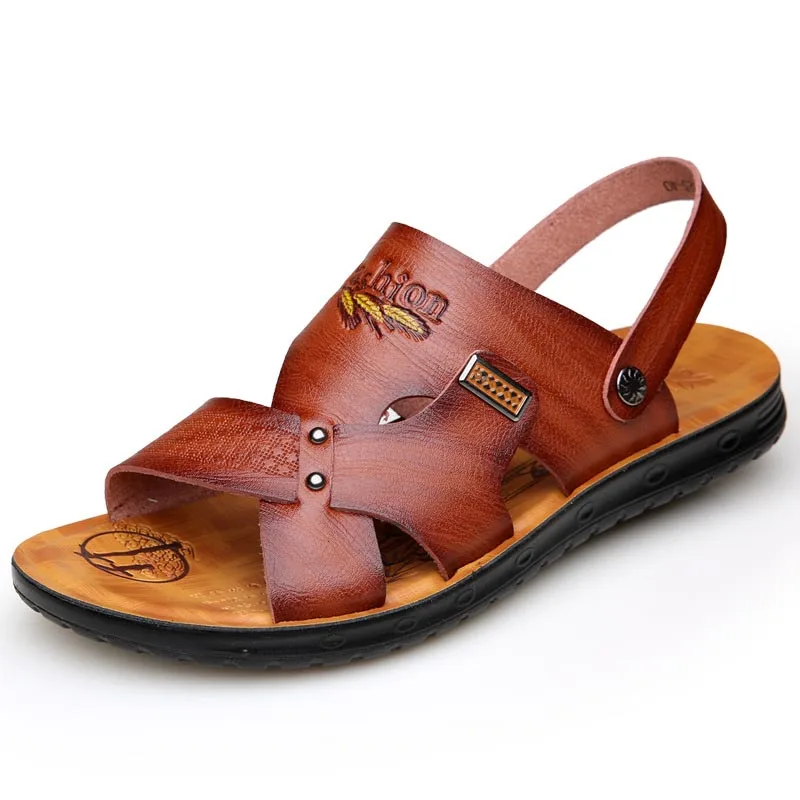 New Summer Sandals Men Outdoor Casual Men Shoes Non-Slip Breathable Beach Sandals Two Ways Wearing Sandalias Hombre Shoe - Цвет: Brown