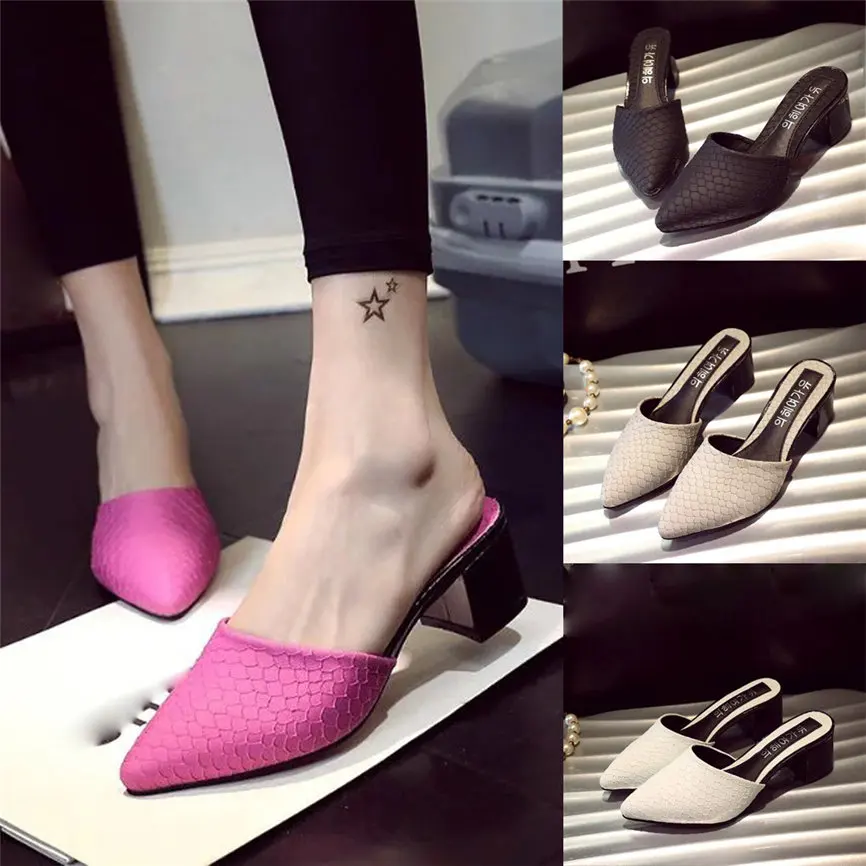 

Women Shose Fashion Women Summer Sexy Pointed Toe Low-Heeled Shoes Non-Slip Slippers Sandals Pionted Toe Sexy Style For Women M9