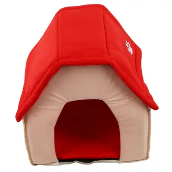 Pet House Foldable Lovely Dog House Bed Soft Kennel Nest For Pets Dog Cats red+Beige Home Shape Travel Indoors Pet Sleeping Be