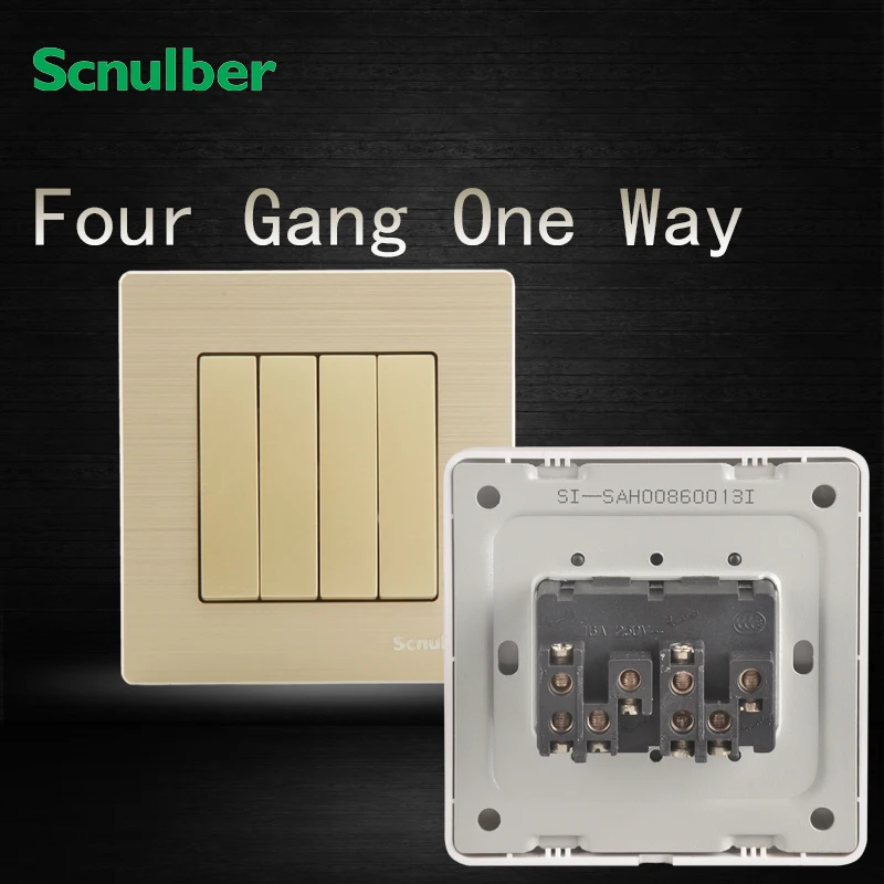 250v plastic 16A luxury champagne four 4 gang one 1 way wall switch | Обустройство дома