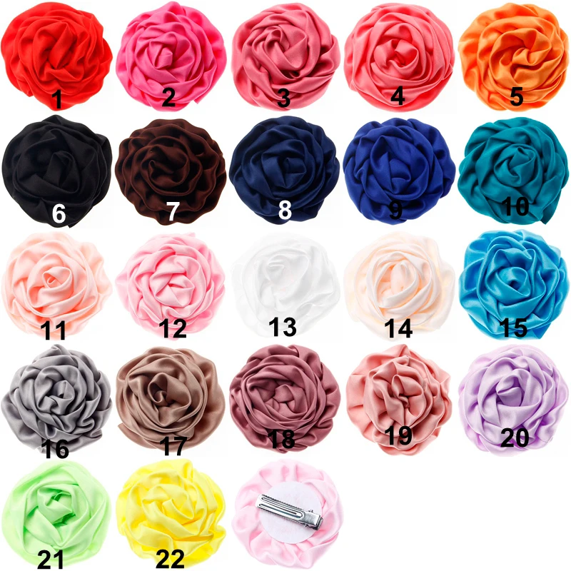 50pcs/lot With Clips 3" Matte Satin Silk Flowers Clips Baby Hair
