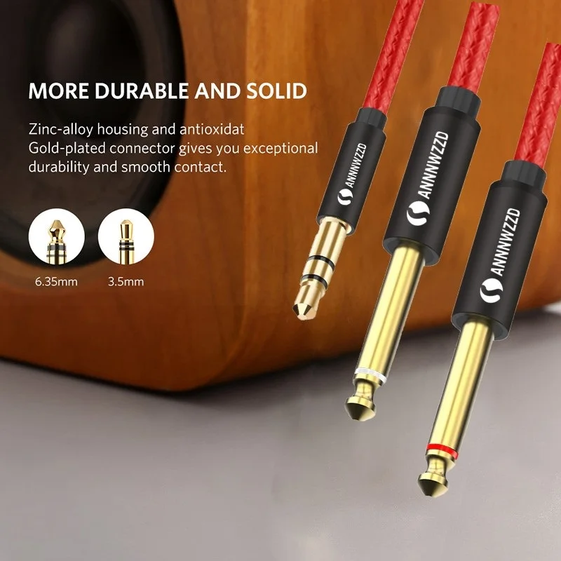 Audio Cable 3.5mm to Double 6.35mm Aux Cable 2 mono 6.5 Jack to 3.5 Male for Phone to Mixer Amplifier 6.35 Adapter Audio Cable 3.5mm to Double 6.35mm Aux Cable 2 mono 6.5 Jack to 3.5 Male for Phone to Mixer Amplifier 6.35 Adapter