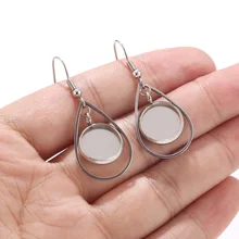 10 pièces boucles d'oreilles en acier inoxydable ton or/argent en forme de larme paramètres de base boucles d'oreilles blanc bricolage Kits de boucles d'oreilles 12mm lunette plateau de boucles d'oreilles