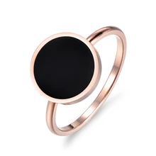 Anillo de boda Vintage JeeMango para mujeres minimalista Rosa oro Color redondo acrílico piedra 316L anillos de acero inoxidable joyería R17041(China)