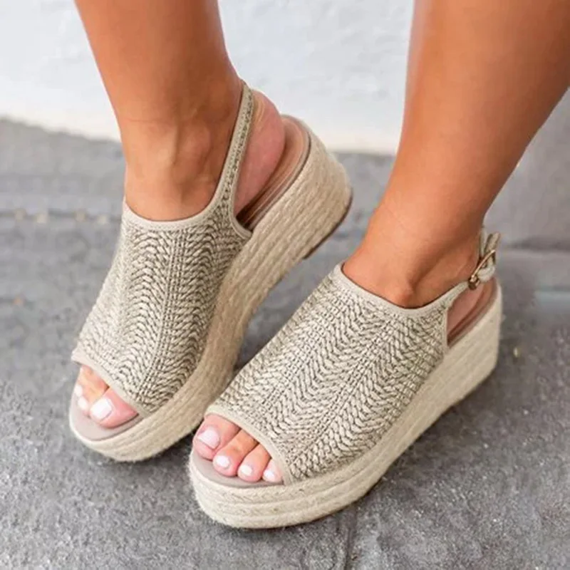 

PUIMENTIUA Summer Women Hemp Sandals Fashion Female Beach Shoes Wedge Heels Shoes Comfortable Platform Shoes Plus Size 43
