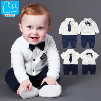 Newborn Baby Boy Rompers 100% Cotton Tie Gentleman Suit Bow Leisure Body Suit Clothing Toddler Jumpsuit Baby Boys Brand Clothes