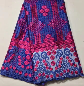 

2019 New Arrival African Lace Free Shipping ! African Net Lace High Quality French Fabric with Stones Embroidery ELM014 blue