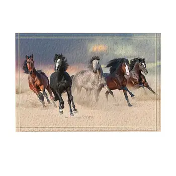 

Animals Bath Curtain, Horse Herd Run Gallop on Desert Dust in Sunset Sky Bath Rugs, Non-Slip Funny Indoor Outdoor Doormat
