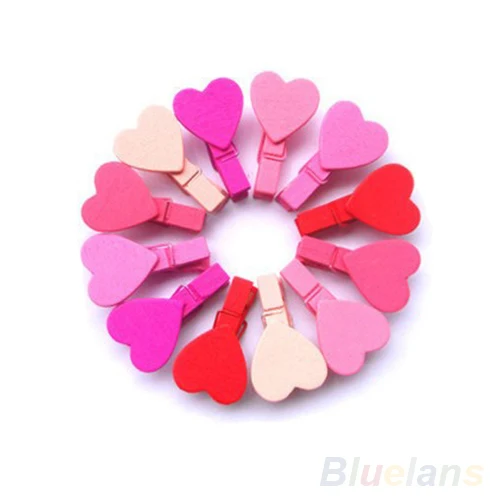 

12Pc/BAG Mini Heart Love Wooden Clothes Photo Paper Peg Pin Clothespin Craft Clips 01TG 3TPC