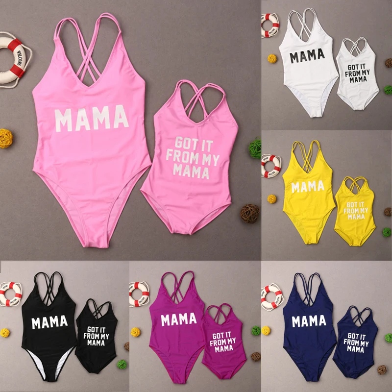 Matching Letter Mom And Kid Swimwear Sets 1PC Variations 3