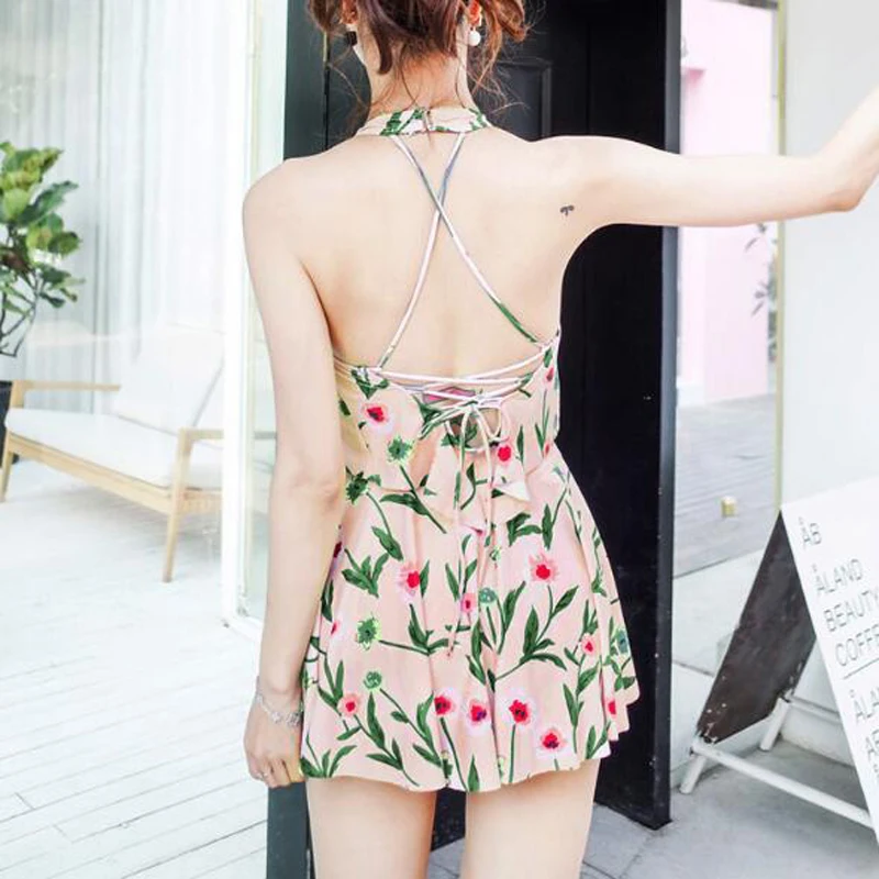 2New Style Two Piece Swimsuit Flower Print Red Sexy Women Swimwear Bathing Costume Vacation Slim Swimming Clothing For Teen Girls