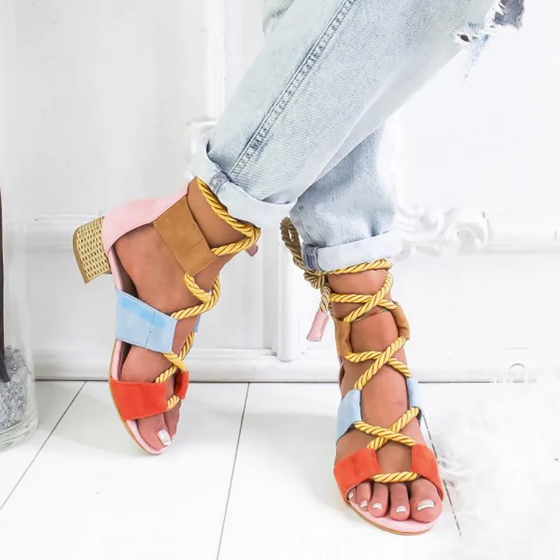 

Sandals Women Sandals New Heel Pointed Fish Mouth Lace-up Sandals zapatos de mujer Hemp Rope sandalias mujer 2019 Drop Shipping