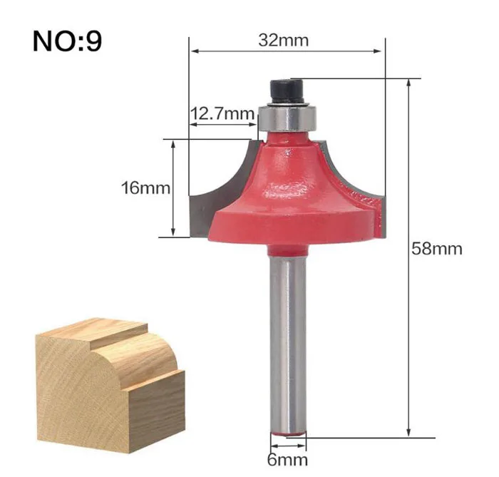 Фреза 1 шт. 6 мм хвостовик древесины фрезы прямой концевой фрезы триммер очистка заподлицо отделка угловая круглая бухта коробка биты инструменты - Длина режущей кромки: NO 9