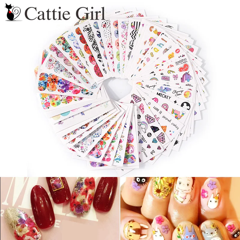 

45Pcs Nail Charm Tattoo Water Transfer Nail Stickers Decals Butterfly Full Cover Nail Designs See Shell Nail Art Decorations