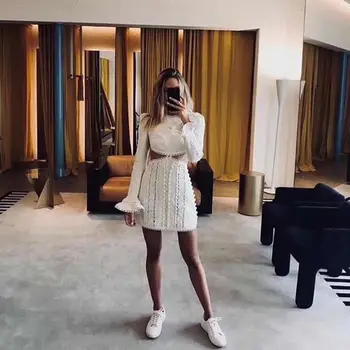 

2019 Mini Dress Sexy Celedrity Backless Flare Sleeve Full Hollow Out Women O Neck Night Club Body con Party Dresses Wholesale