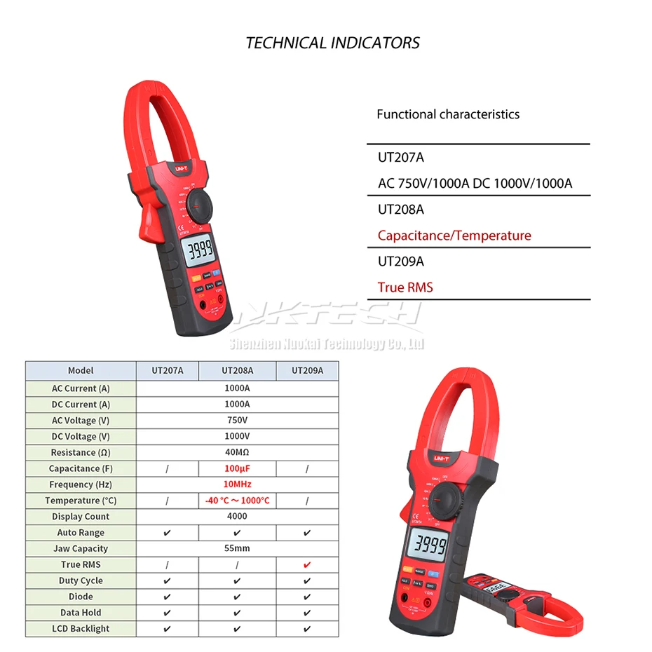 UNI-T Цифровые токоизмерительные клещи UT207 UT207A UT208 UT208A UT209 UT209A Авто Диапазон AC DC Вольт тока 1000V 1000A Амперметр частота Ом