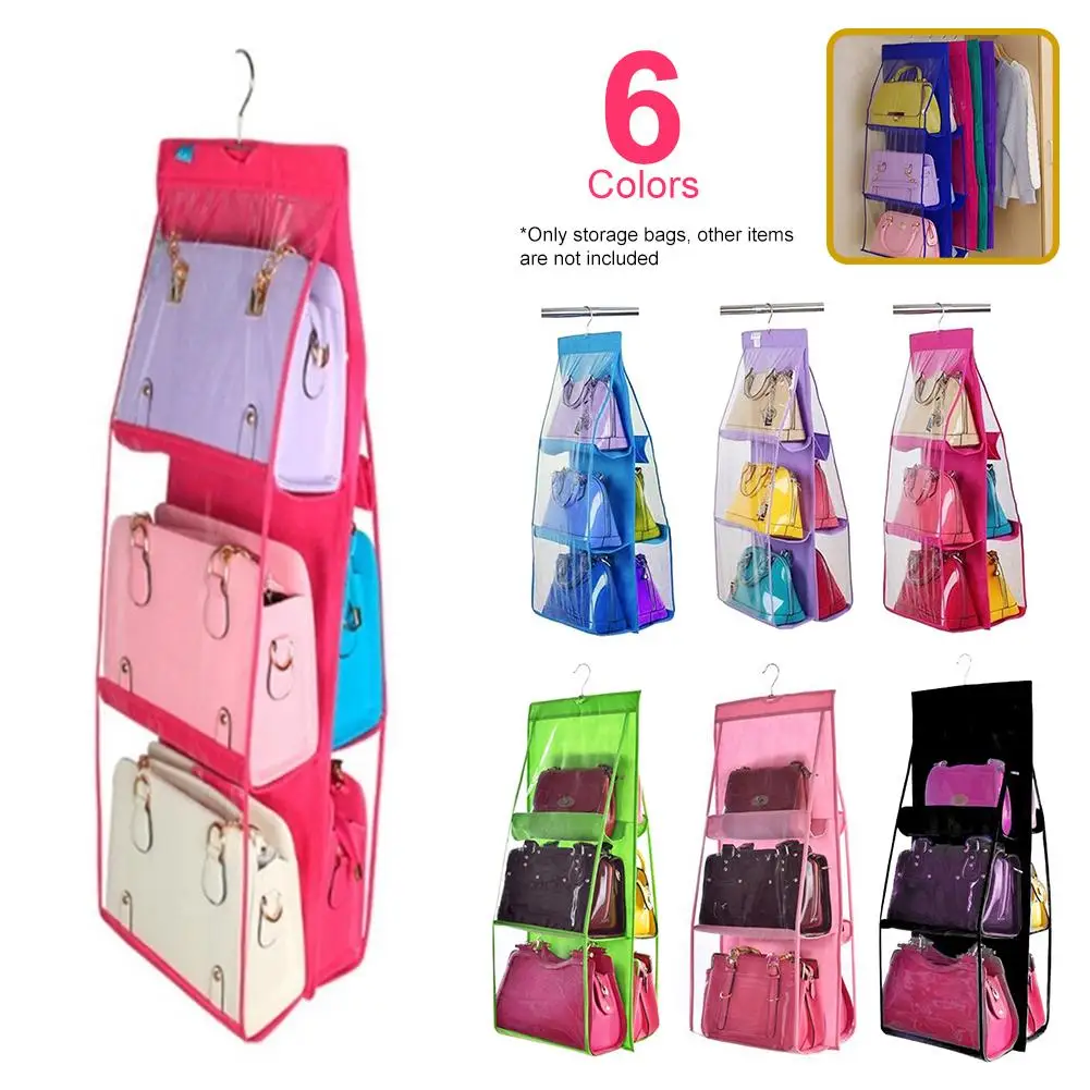 

40# Space Saving 6 Pocket Clear Purse Handbags Dustproof Organizer Door Closet Shelf Hanging Storage Bag