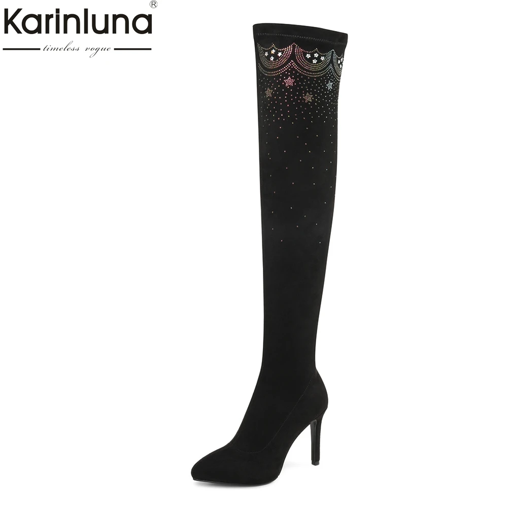 

Karinluna 2018 Hot Sale Sexy women shoes boots Thin High Heels Slip On Shoes Woman Boots Over The Knee Boots Woman Shoes