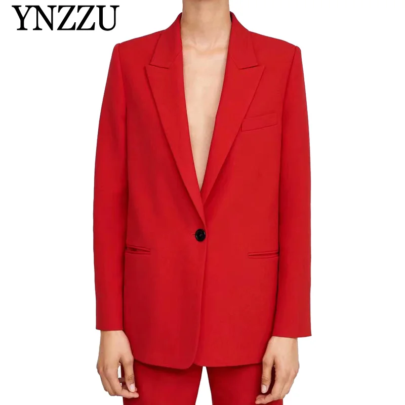 

High Quality Elegant Red Women Blazers 2019 Spring Autumn Notched Collar Single Button Office Lady Workwear Suit Coat AO953