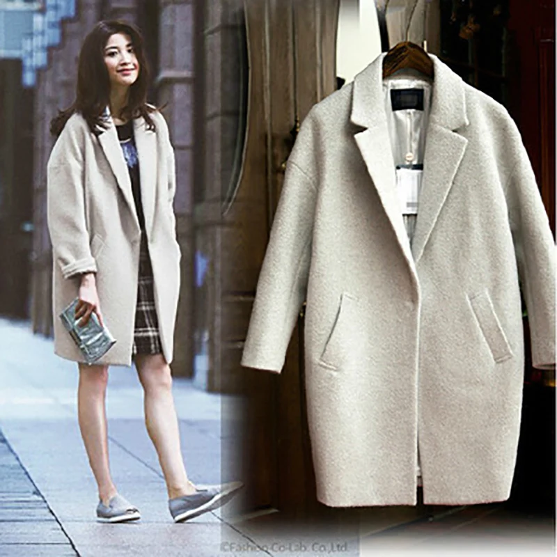 

Winter Korean Overcoat Women 2019 Fashion Vintage Woolen Coats Women Turn-down Collar Office Lady Formal Overcoat Women