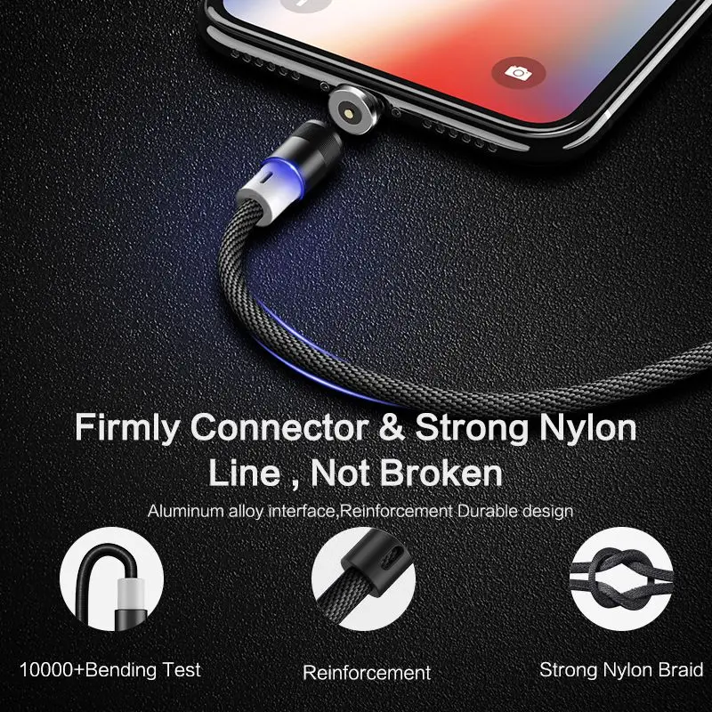 FLOVEME LED Magnetic Cable For Apple iPhone X 7 6 Micro USB Type-C Cable For Samsung Xiaomi Magnet Charger 1M Nylon Cabo USB C