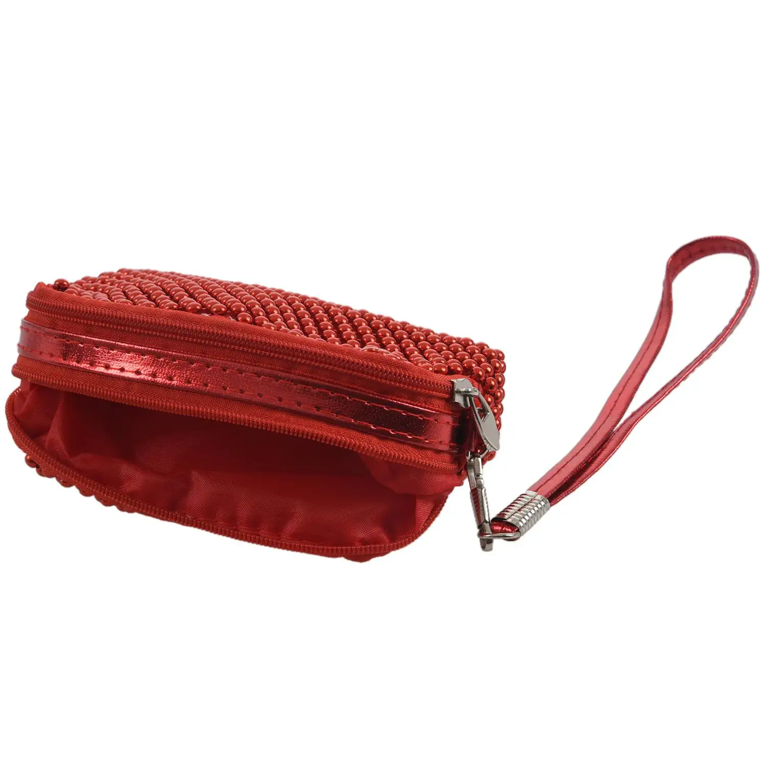 Zipper Closure Red Mini Beaded Purse Bag for Lady