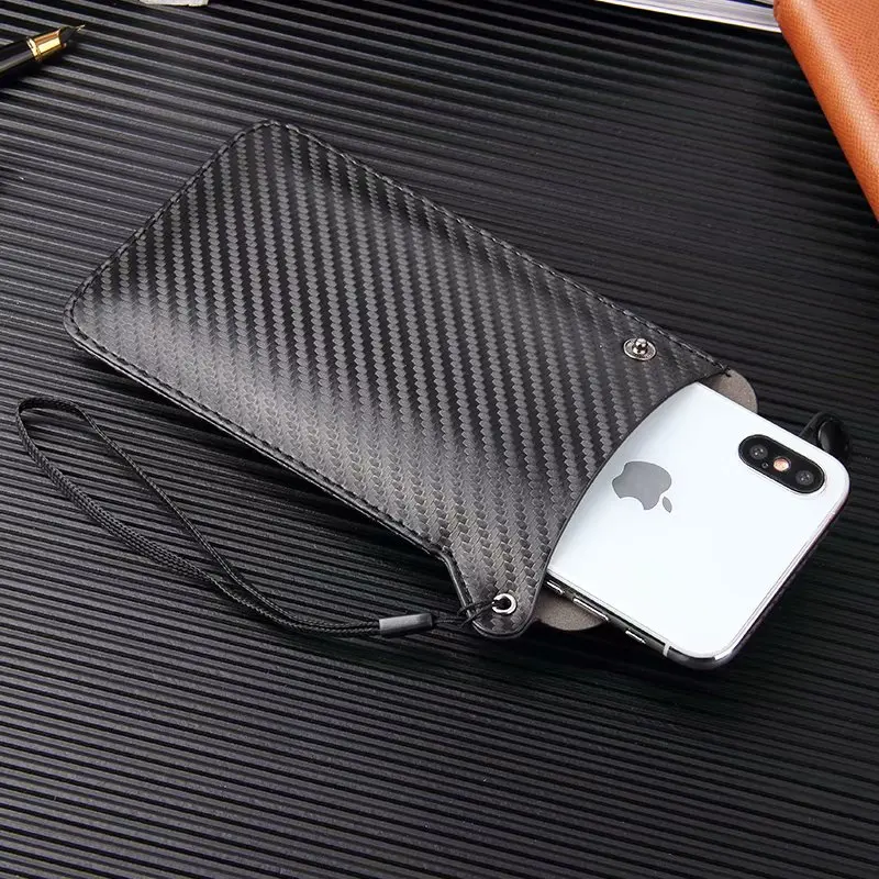 

Yelun For iPhone X XS XS MAX 8 Luxury Carbon Fiber Microfiber Leather Super Slim Sleeve Pouch Phone Bag Case Cover With Lanyard