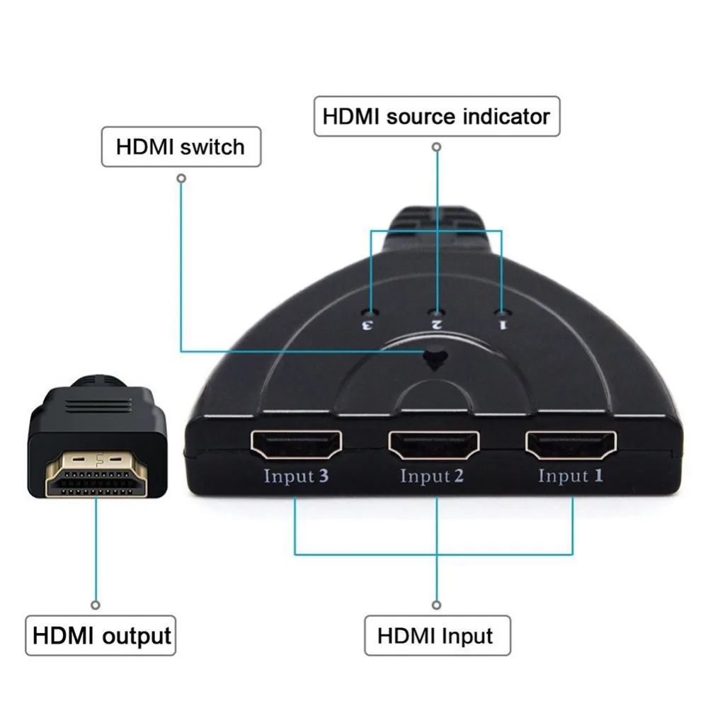3-ميناء مفتاح تبديل hdmi مجزأ مع ضفيرة كابل و السيارات التبديل دعم 3D و كامل HD 1080 وعاء ل HDTV ، PS3 ، Xbox One ، 360 ، بلوراي