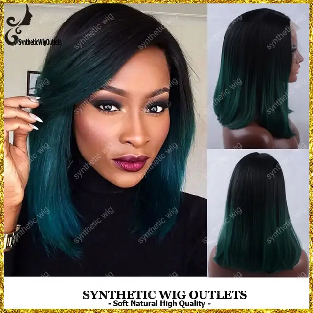 Fashion Ombre Dark Green Straight Short Bob Synthetic Lace