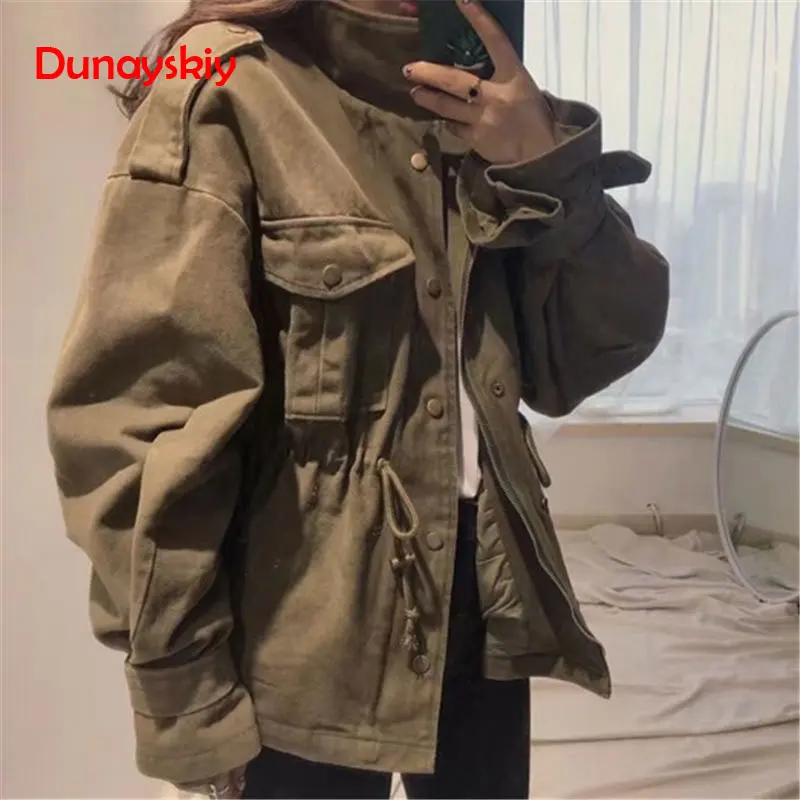 Finest  Spring Autumn Army Green Vintage Jacket Women Coat Female Casual Long Sleeve Jackets Women Streetwe