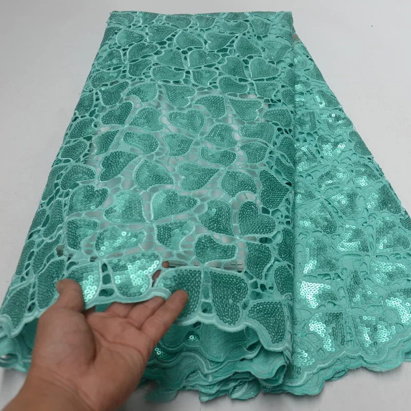 

(5yards/pc) High quality handcut African organza lace fabric in mint green with allover sequins embroidery for party dress OP004