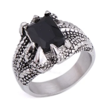 

Stainless Steel Gothic Dragon Claw Black Glass Biker Ring for Men
