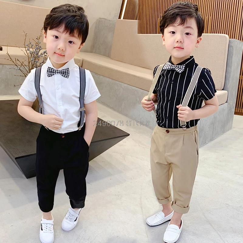Uniforme escolar con tirantes para niños, conjunto de ropa con camisa y pantalones, vestido de cumpleaños para niñas, traje de fiesta de boda y actuación|set de ropa| -