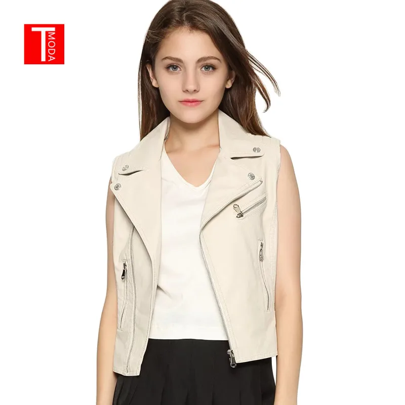 TMODA276 2020 Новая модная женская бежевая жилетка из искусственной кожи на весну