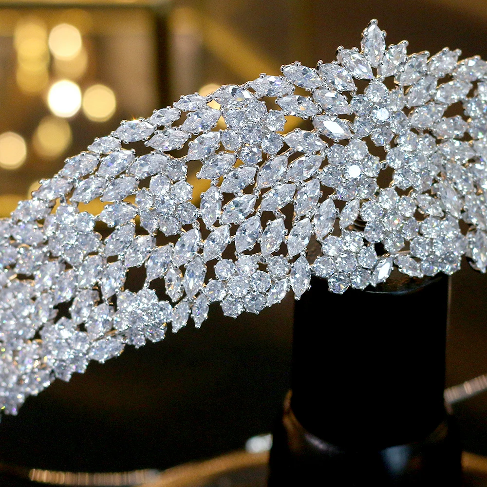 Luxury big crown fashion water droplet zirconia cube bride cz zircon heart stone wedding Accessories Hair Jewelry