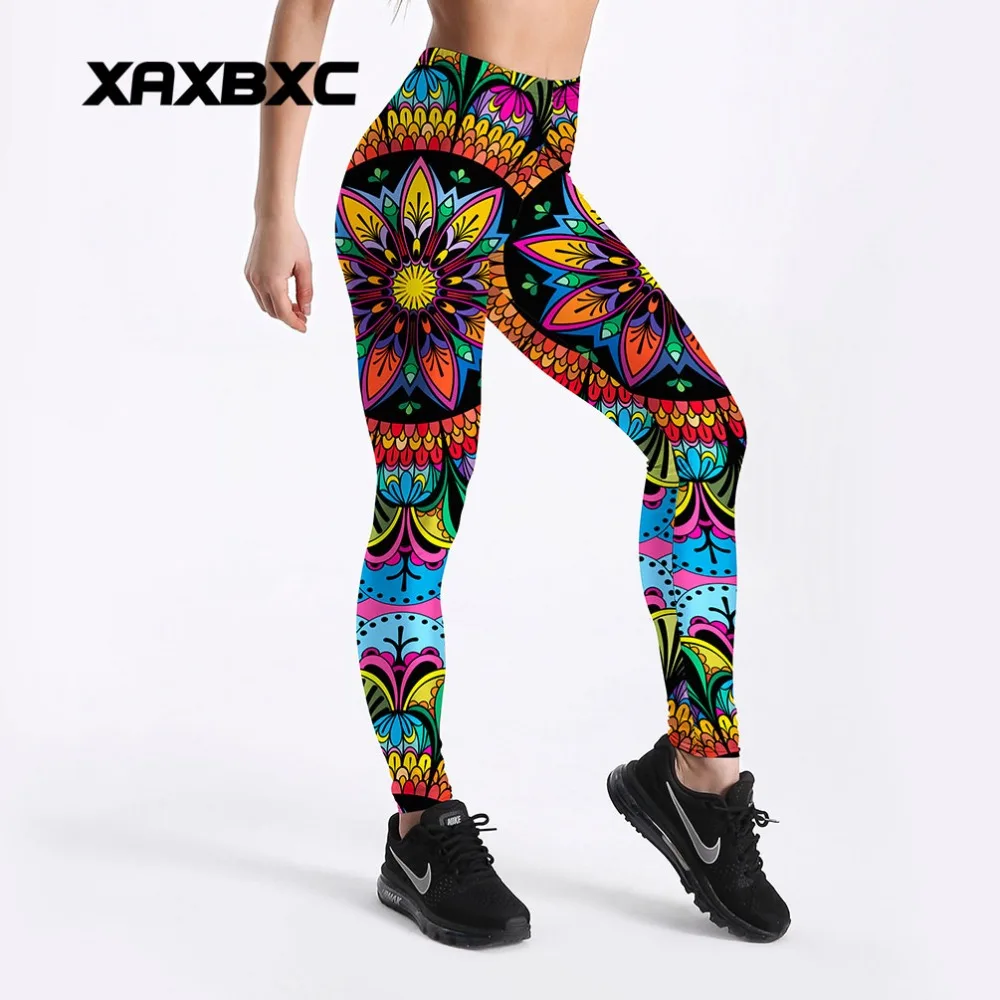 

XAXBXC 4108 Pant Colorful Mandala Floral Prints Fitness Workout Push Up Women Leggings Slim Sexy Female Pencil Pants Plus Size